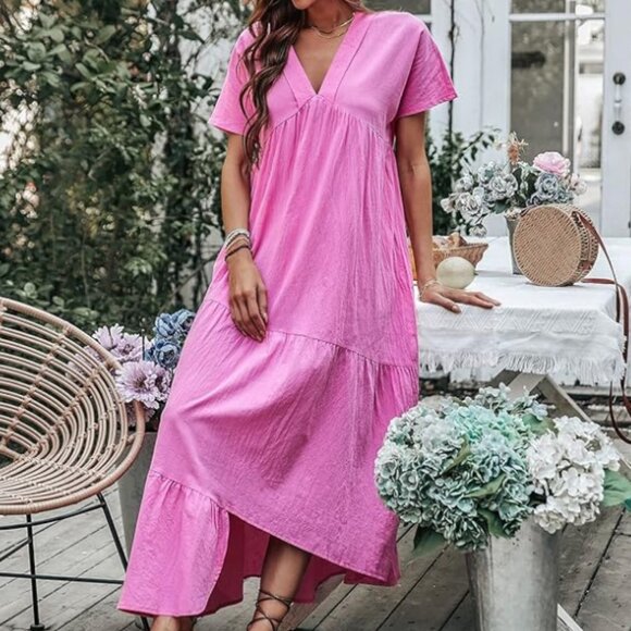 Women's Shirt Dolman Sleeve Ruffle Asymmetrical Hem Smock Dress (Size : Medium) - Picture 5 of 9